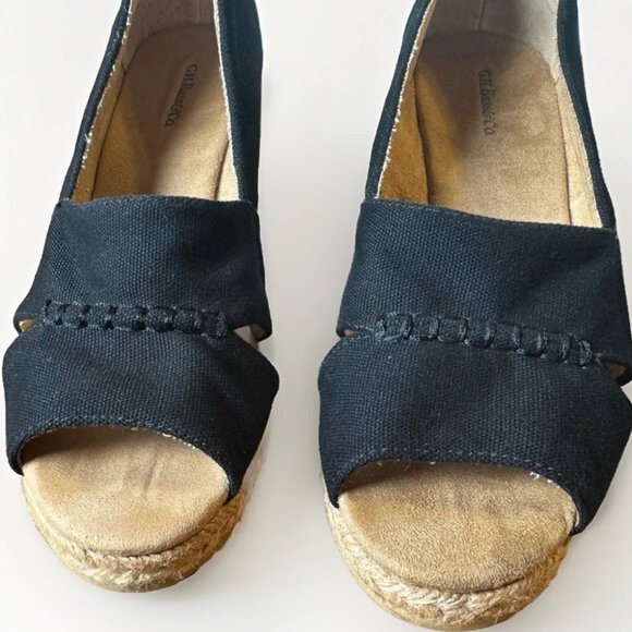 (7.5) GH BASS & CO "ANDI" Peep Toe Black Canvas Espadrille Shoes - Picture 5 of 9